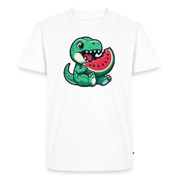 Dino T-Rex avec plaisir aux fruits d’été à la pastèque - T-shirt Premium bio Homme - blanc - Devant - Nico (187cm)