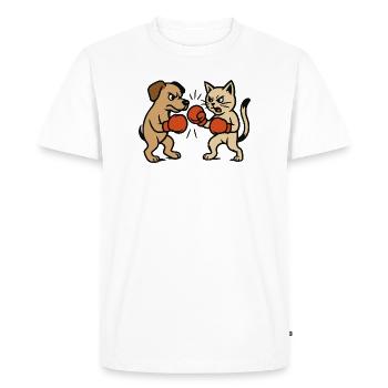 Haustier Kampf Katze Hund Boxen Boxkampf Duell - Männer Premium Bio T-Shirt - Weiß - Vorne - Nico (187cm)