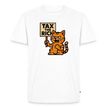 Angry Cat – Taxez les riches | Prostate sarcastique - T-shirt Premium bio Homme - blanc - Devant - Nico (187cm)