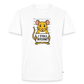 Funny Rat Bitcoin Digital Money Thief - Men's Premium Organic T-Shirt - white - Front - Nico (187cm)