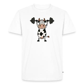 Drôle de vache barre d’entraînement Fitness Musculation - T-shirt Premium bio Homme - blanc - Devant - Nico (187cm)