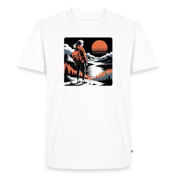 Randonneuse fille aventure pittoresque au coucher du soleil - T-shirt Premium bio Homme - blanc - Devant - Nico (187cm)