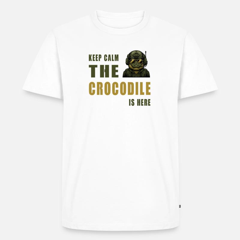 Krokodil im Einsatz – Keep Calm - Männer Premium Bio T-Shirt - Weiß