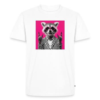 Raccoon with Double Skirt Hand Gesture - Men's Premium Organic T-Shirt - white - Front - Nico (187cm)