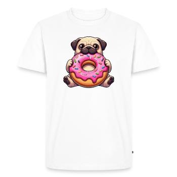 Carlin mignon avec beignet Chiens de dessin animé drôles - T-shirt Premium bio Homme - blanc - Devant - Nico (187cm)