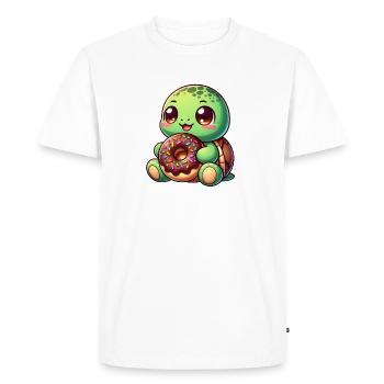 Tortue mignonne avec beignet dessin animé grignotage - T-shirt Premium bio Homme - blanc - Devant - Nico (187cm)