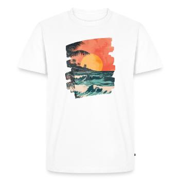 Plage Palmiers Coucher de soleil Été - T-shirt Premium bio Homme - blanc - Devant - Nico (187cm)