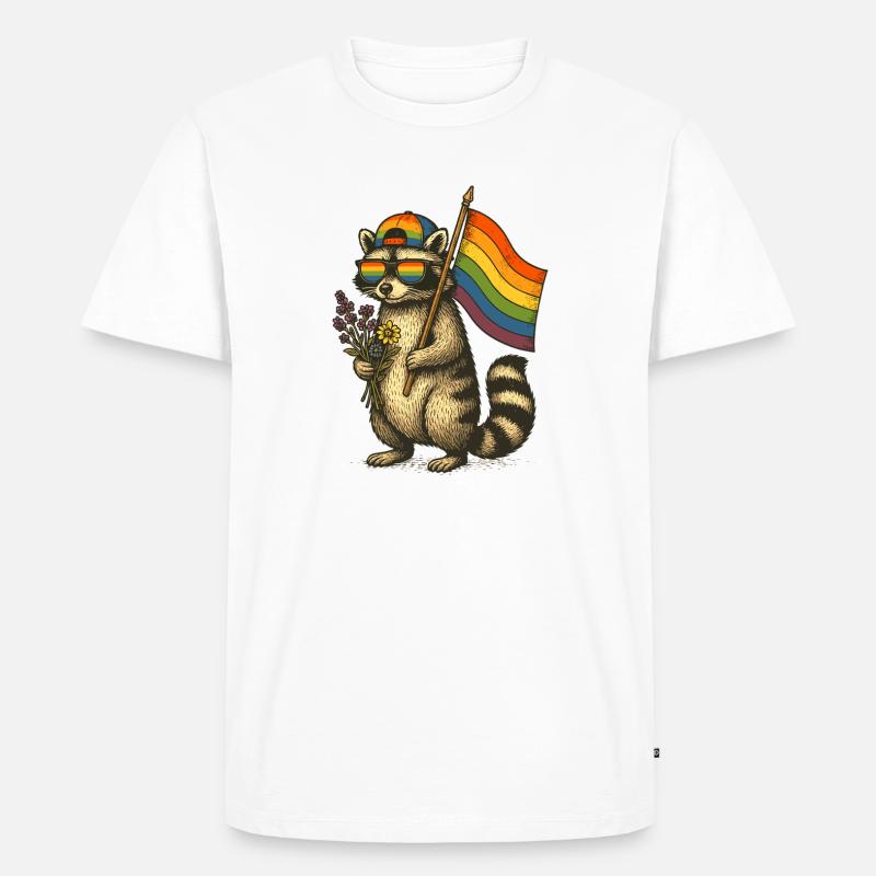 Waschbär Pride mit Regenbogenflagge - Männer Premium Bio T-Shirt - Weiß
