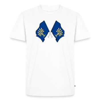 Blekinge, Sweden – Double flag power - Men's Premium Organic T-Shirt - white - Front - Nico (187cm)