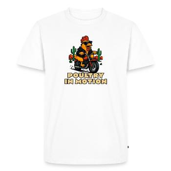 Poultry in Motion: Chicken biker - Men's Premium Organic T-Shirt - white - Front - Nico (187cm)
