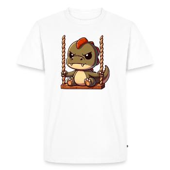 T-Rex sur la balançoire agacé offensé - T-shirt Premium bio Homme - blanc - Devant - Nico (187cm)
