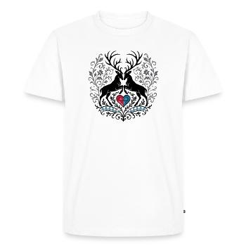 Cerf avec cœur - Style alpin en noir et bleu - T-shirt Premium bio Homme - blanc - Devant - Nico (187cm)