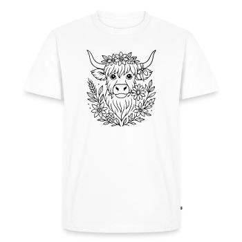 Vache des Highlands avec des fleurs - Volksfest Design - T-shirt Premium bio Homme - blanc - Devant - Nico (187cm)
