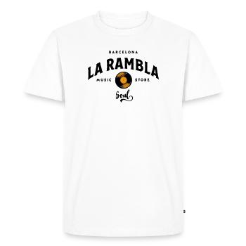 « La Rambla Soul » Magasin de musique vintage de Barcelone - T-shirt Premium bio Homme - blanc - Devant - Nico (187cm)