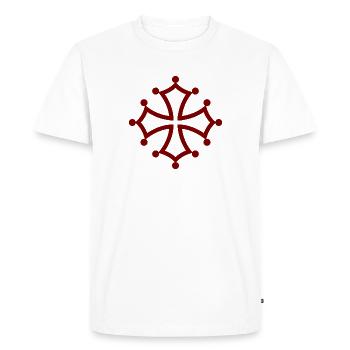 Croix cathare rouge, symbole résistance occitane - T-shirt Premium bio Homme - blanc - Devant - Nico (187cm)