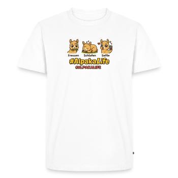 La vie de l’alpaga : manger, dormir, selfie - T-shirt Premium bio Homme - blanc - Devant - Nico (187cm)