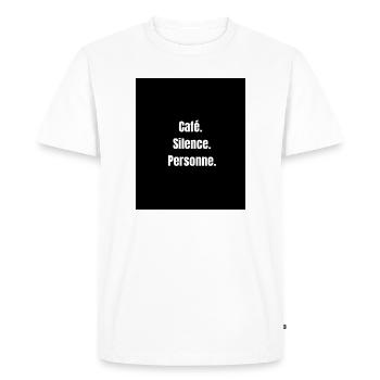 Café + Silence – La recette parfaite - T-shirt Premium bio Homme - blanc - Devant - Nico (187cm)