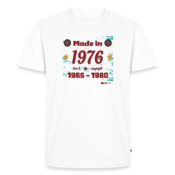 Retro 70s design with stars and discs - Men's Premium Organic T-Shirt - white - Front - Nico (187cm)