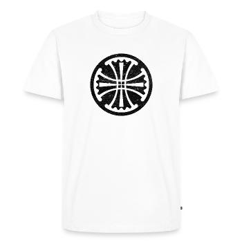 Canterbury Cross in a Black Circle - Men's Premium Organic T-Shirt - white - Front - Nico (187cm)