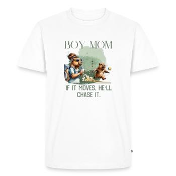 Maman garçon – s’il bouge, il le poursuivra - T-shirt Premium bio Homme - blanc - Devant - Nico (187cm)