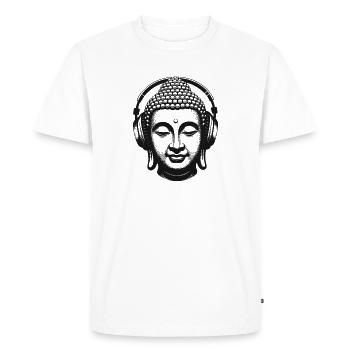 Bouddha avec casque Mindfulness Musique Boho Zen - T-shirt Premium bio Homme - blanc - Devant - Nico (187cm)