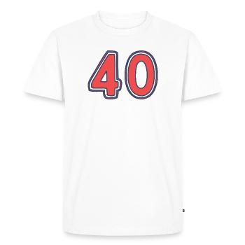 40. 40 YEARS. 40th ANNIVERSARY. 40 YEARS ANNIVERSARY. - Men's Premium Organic T-Shirt - white - Front - Nico (187cm)
