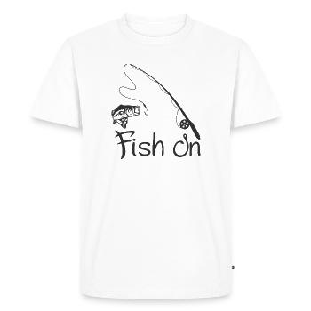 Fishing Hook and Fish Illustration on T-Shirt - Men's Premium Organic T-Shirt - white - Front - Nico (187cm)