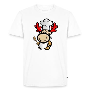 Renne Elmondo en cuisinier avec un tablier de chef - T-shirt Premium bio Homme - blanc - Devant - Nico (187cm)