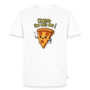 CHEESE THE ONLY ONE ! - Humour Pizza kawaii - T-shirt Premium bio Homme - blanc - Devant - Nico (187cm)