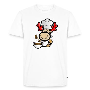 Reindeer Elmondo baking in winter - Men's Premium Organic T-Shirt - white - Front - Nico (187cm)