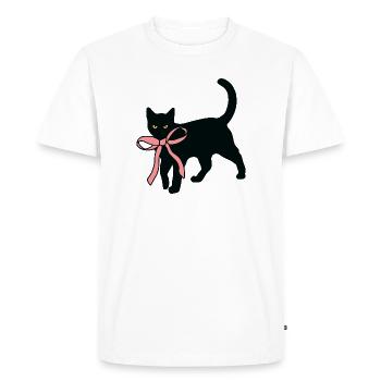 Chat noir avec nœud papillon - T-shirt Premium bio Homme - blanc - Devant - Nico (187cm)