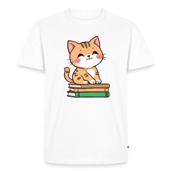 Cat with books - Men's Premium Organic T-Shirt - white - Front - Nico (187cm)