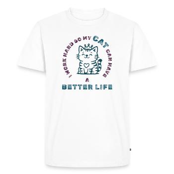 Work Hard for My Cat – Funny Pet Tee - Men's Premium Organic T-Shirt - white - Front - Nico (187cm)