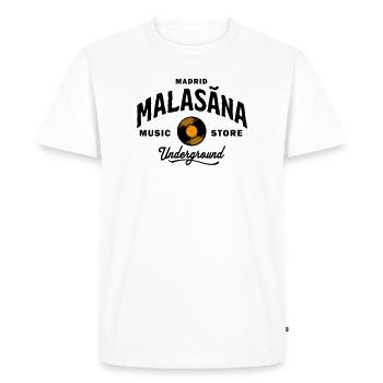 Madrid Malasaña Music Store Underground - Vintage - T-shirt Premium bio Homme - blanc - Devant - Nico (187cm)