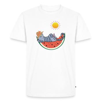 Cat with melon in the sunshine - Men's Premium Organic T-Shirt - white - Front - Nico (187cm)