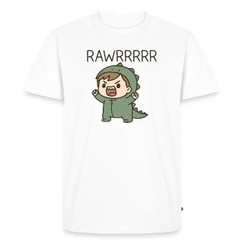 Mignon Dino T-Rex costumé Rugissant Dessin animé Petit - T-shirt Premium bio Homme - blanc - Devant - Nico (187cm)