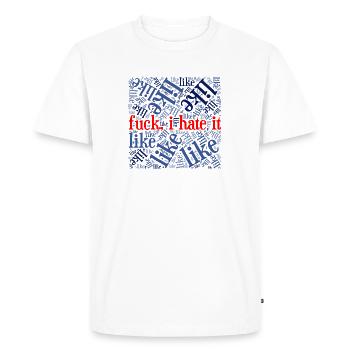 « , je déteste ça » - Chemise anti-like statement - T-shirt Premium bio Homme - blanc - Devant - Nico (187cm)