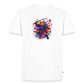 Guerrier chat de style samouraï - T-shirt Premium bio Homme - blanc - Devant - Nico (187cm)