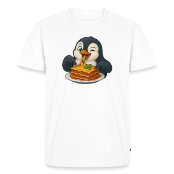 Cute Penguin with Lasagna Cartoon Comic Joy - Men's Premium Organic T-Shirt - white - Front - Nico (187cm)