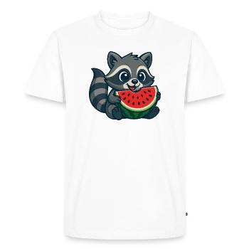 Cute raccoon with watermelon summer cartoon - Men's Premium Organic T-Shirt - white - Front - Nico (187cm)