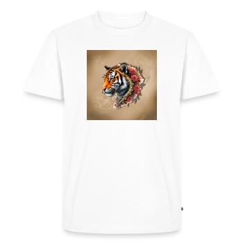 Portrait artistique Tigre et Roses - T-shirt Premium bio Homme - blanc - Devant - Nico (187cm)