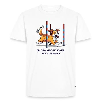 My Training Partner has four Paws - Men's Premium Organic T-Shirt - white - Front - Nico (187cm)