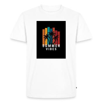 Ambiance estivale avec des palmiers et des blocs de couleurs - T-shirt Premium bio Homme - blanc - Devant - Nico (187cm)