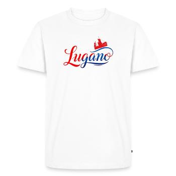 Vue sur la ville de Lugano Neon Design - T-shirt Premium bio Homme - blanc - Devant - Nico (187cm)
