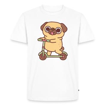 Cute Pug Playing On Kick Scooter - Men's Premium Organic T-Shirt - white - Front - Nico (187cm)