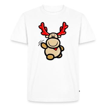 Le renne comique Elmondo salue joyeusement - T-shirt Premium bio Homme - blanc - Devant - Nico (187cm)