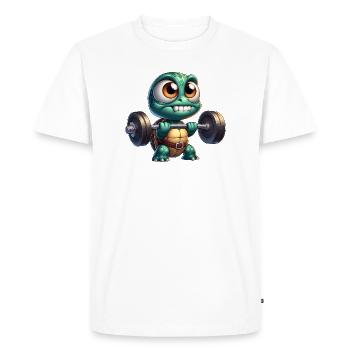 Cool Turtle Dumbbell Weightlifter Cartoon - Men's Premium Organic T-Shirt - white - Front - Nico (187cm)