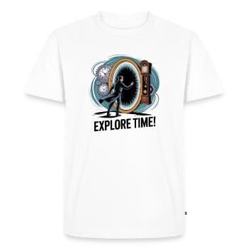 Explore Time Surreal Clock Design - Men's Premium Organic T-Shirt - white - Front - Nico (187cm)