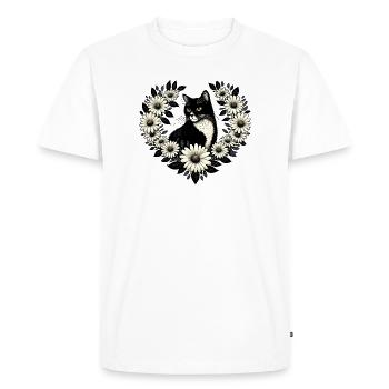 Élégant cœur floral en forme de chat noir - T-shirt Premium bio Homme - blanc - Devant - Nico (187cm)