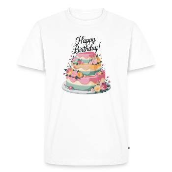 Pastel Birthday Cake with Floral Decor - Men's Premium Organic T-Shirt - white - Front - Nico (187cm)